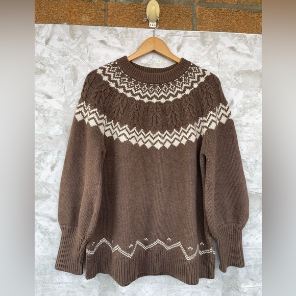 Tuckernuck Sweaters - Tuckernuck Brown Fair Isle Pullover Wool Blend L - Grandmacore Hygge Après Ski